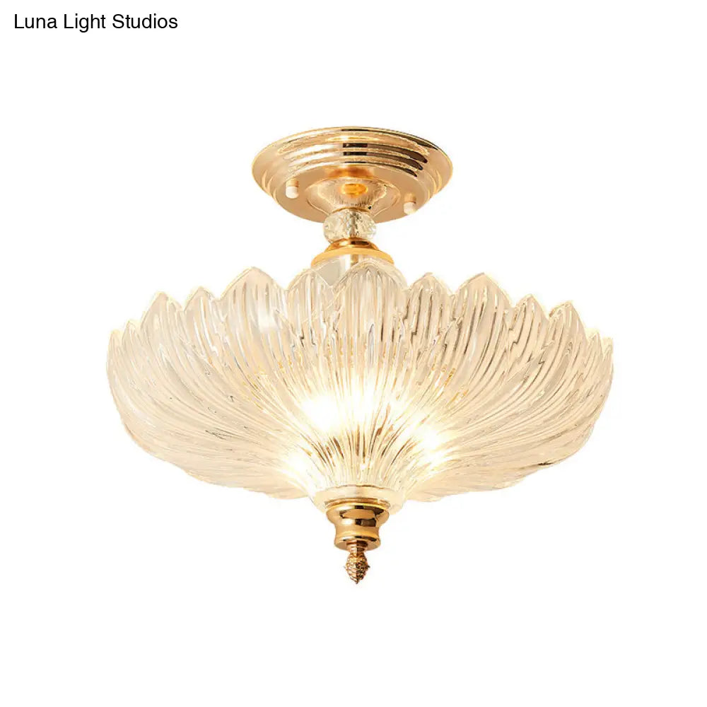 Traditional Crystal Ceiling Light With Scalloped Design And 3 Lights In Black/Gold - Ideal For
