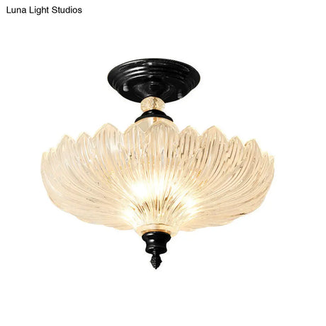 Traditional Crystal Ceiling Light With Scalloped Design And 3 Lights In Black/Gold - Ideal For