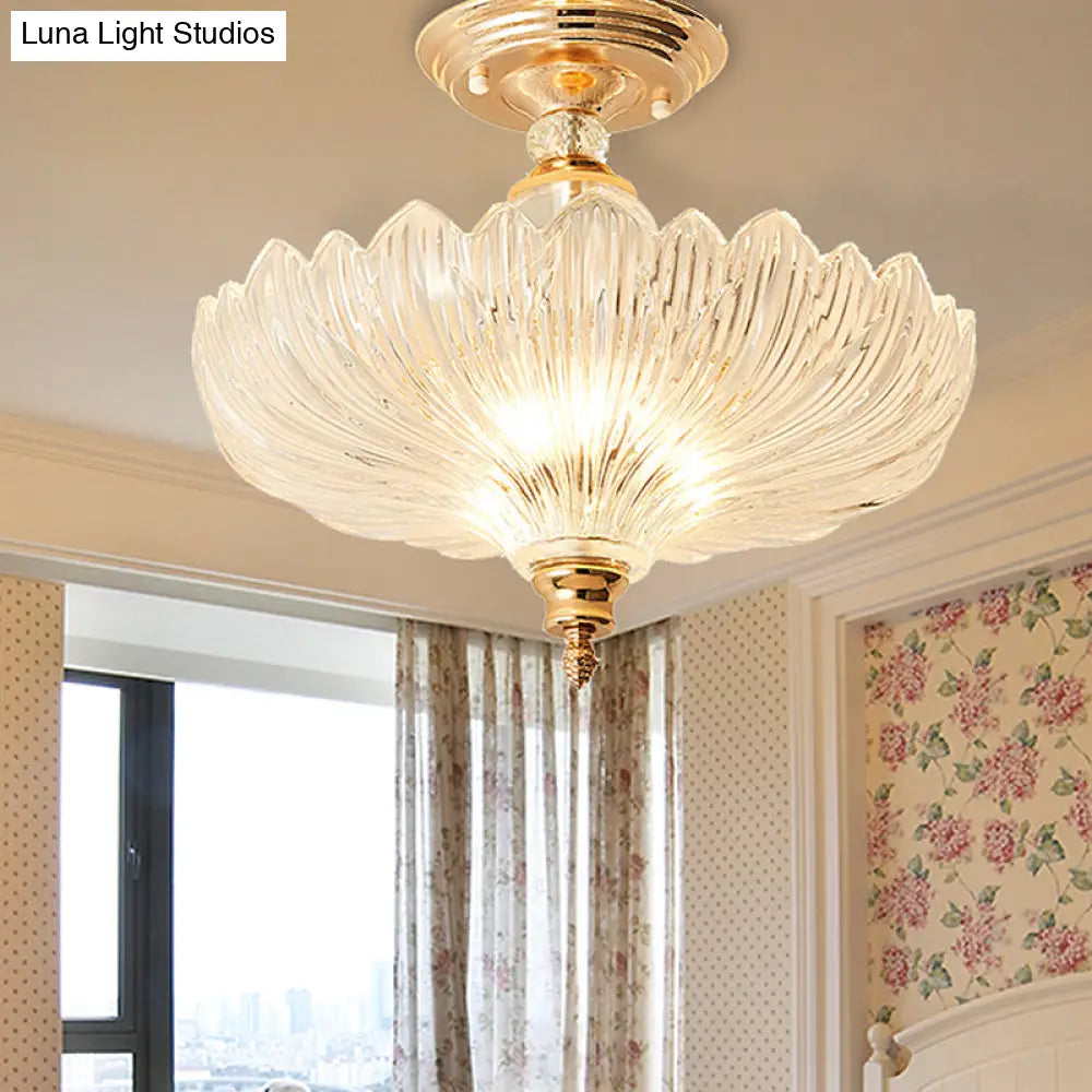 Traditional Crystal Ceiling Light With Scalloped Design And 3 Lights In Black/Gold - Ideal For