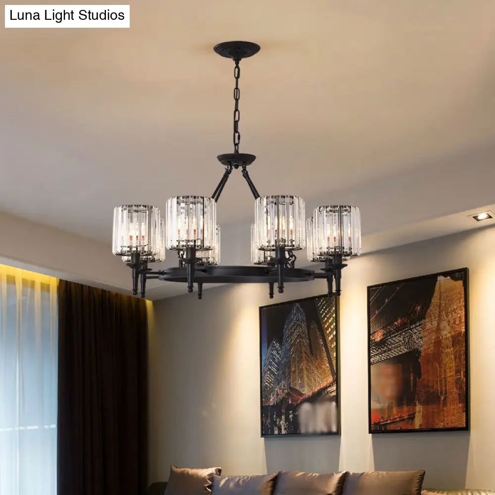 Traditional Crystal Cylinder Chandelier - Elegant Suspension Pendant Light For Living Room