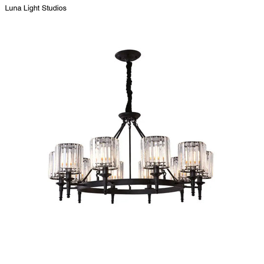 Traditional Crystal Cylinder Chandelier - Elegant Suspension Pendant Light For Living Room
