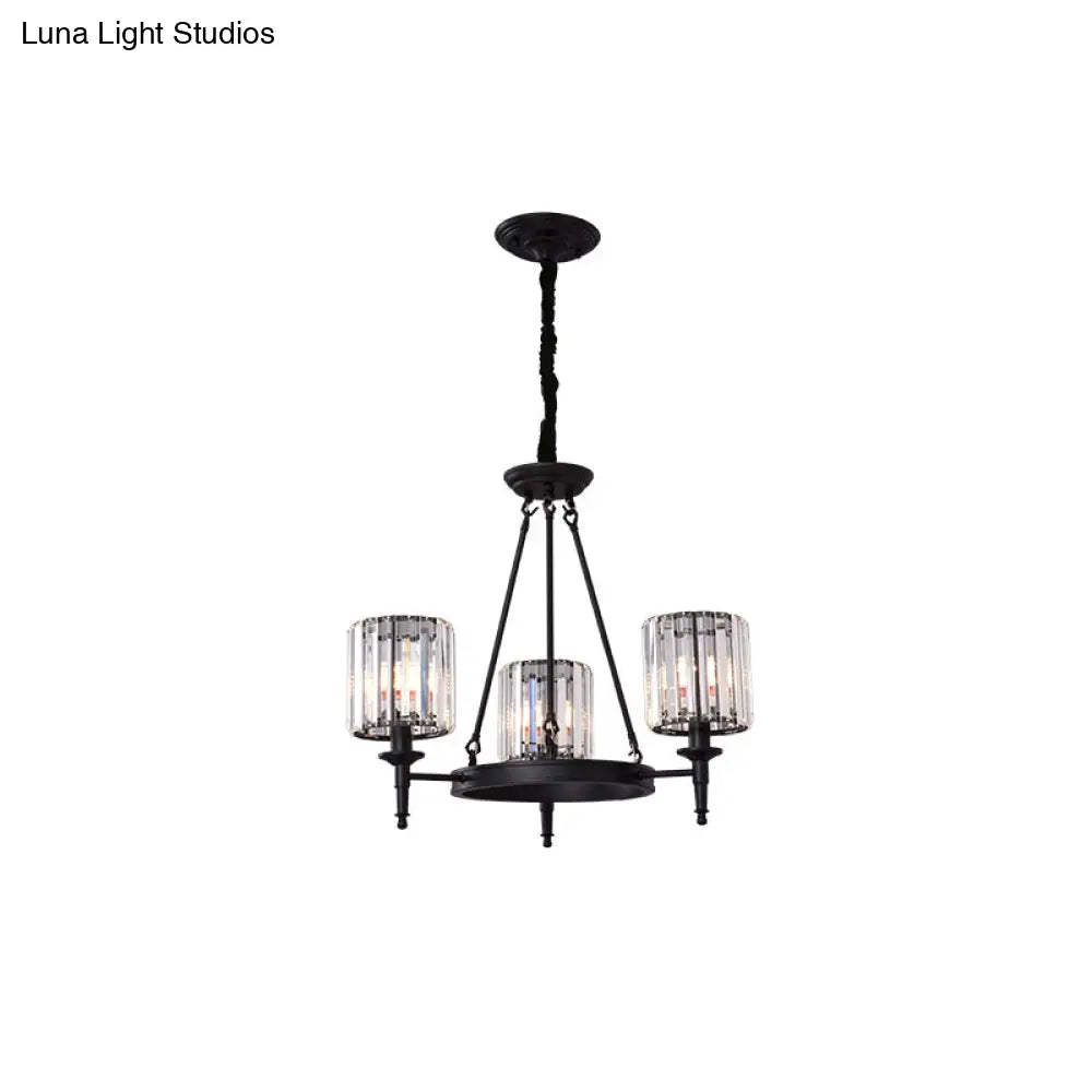 Traditional Crystal Cylinder Chandelier - Elegant Suspension Pendant Light For Living Room