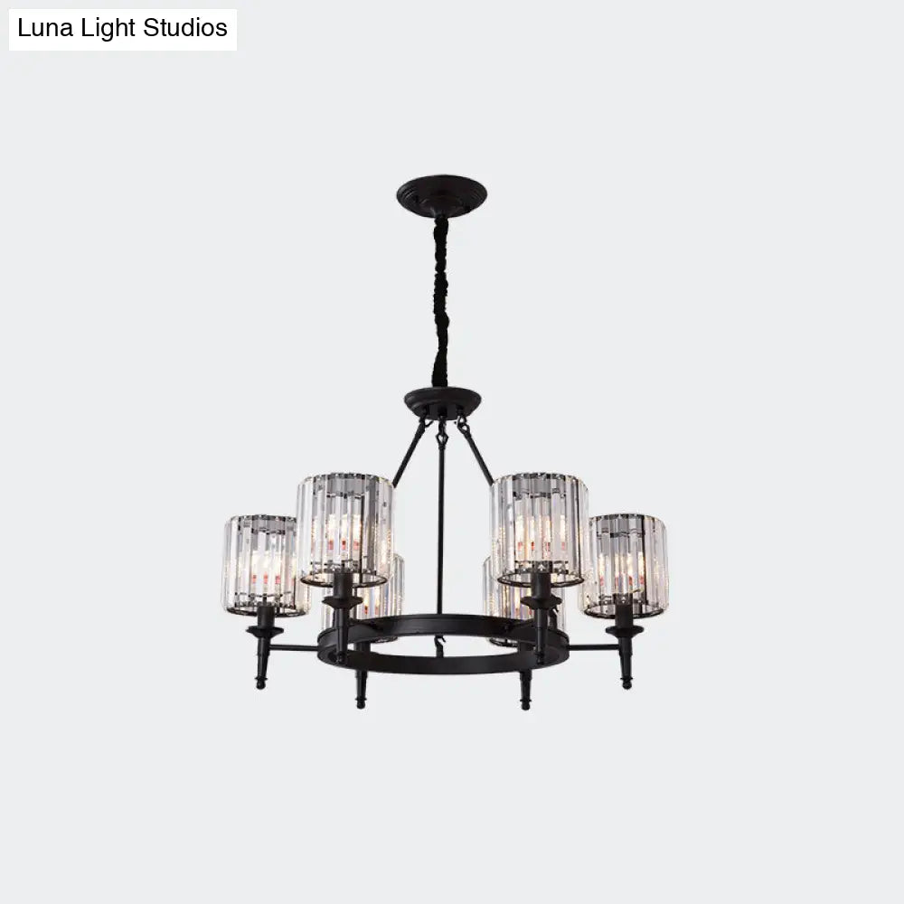 Traditional Crystal Cylinder Chandelier - Elegant Suspension Pendant Light For Living Room
