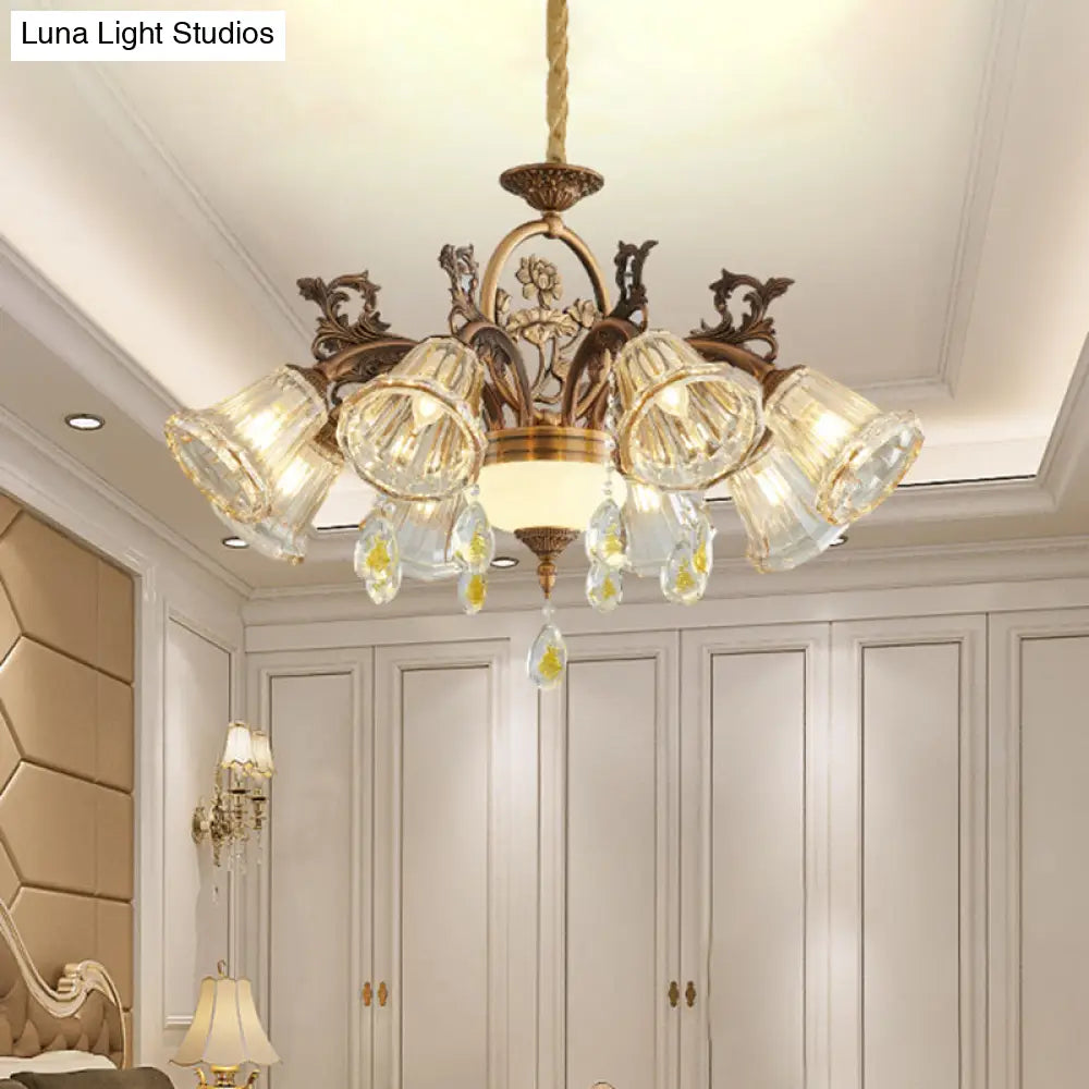 Traditional Crystal Dining Room Chandelier - Bronze Finish 6/8 Bulbs Suspended Lighting Fixture