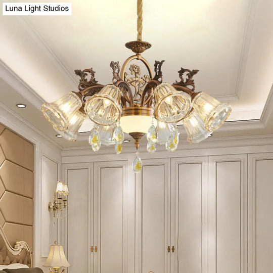 Traditional Crystal Dining Room Chandelier - Bronze Finish 6/8 Bulbs Suspended Lighting Fixture