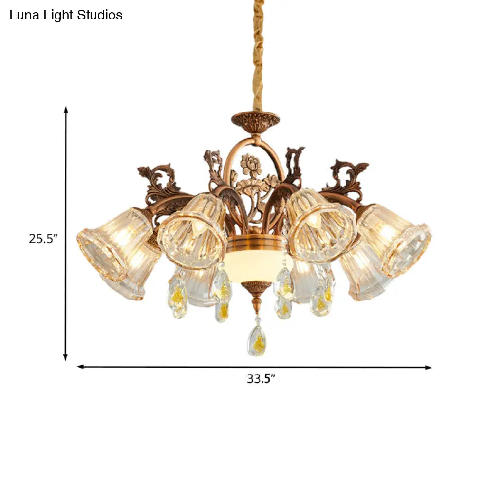 Traditional Crystal Dining Room Chandelier - Bronze Finish 6/8 Bulbs Suspended Lighting Fixture