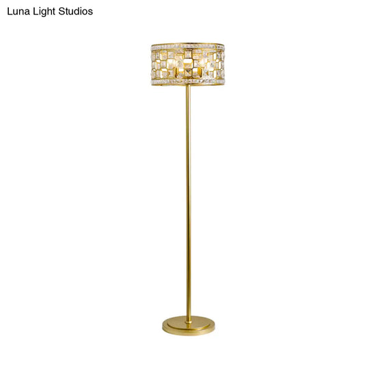 Traditional Crystal Gold Drum Cutout Floor Lamp - Single Lounge Standing Light