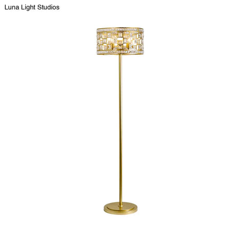 Traditional Crystal Gold Drum Cutout Floor Lamp - Single Lounge Standing Light