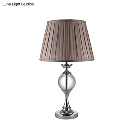 Traditional Crystal Nightstand Lamp With Tapered Pleated Shade 1-Bulb Table Light For Great Room