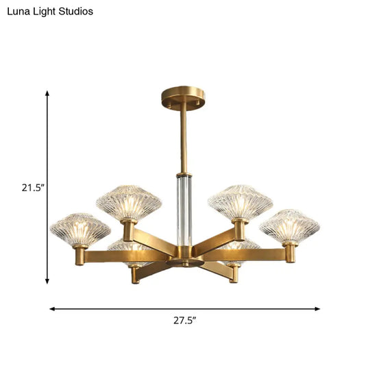 Traditional Crystal Pendant Chandelier With Radial Suspension Lighting - Gold (4/6 Bulbs)