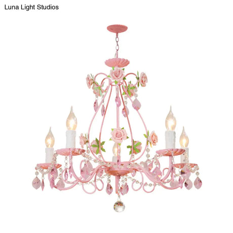 Traditional Crystal Pink Pendant Chandelier - Ceiling Fixture For Living Room (3 5 Or 8 Lights)