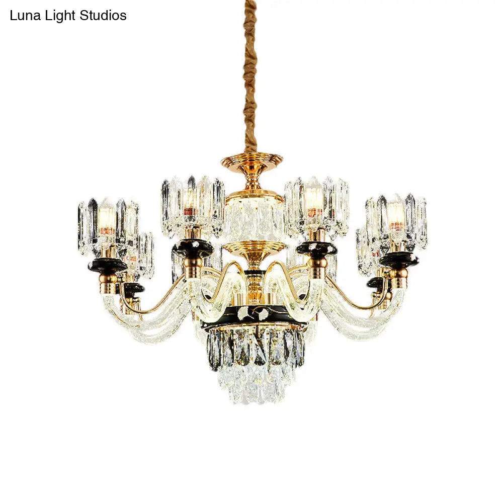 Traditional Crystal Rectangle Pendant Chandelier - Gold Circle Design With 6/8 Bulbs Ideal For