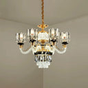 Traditional Crystal Rectangle Pendant Chandelier - Gold Circle Design With 6/8 Bulbs Ideal For