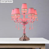 Traditional Crystal Spears Nightstand Lamp - Pink Candle Table Light With Pleated Fabric Shade And