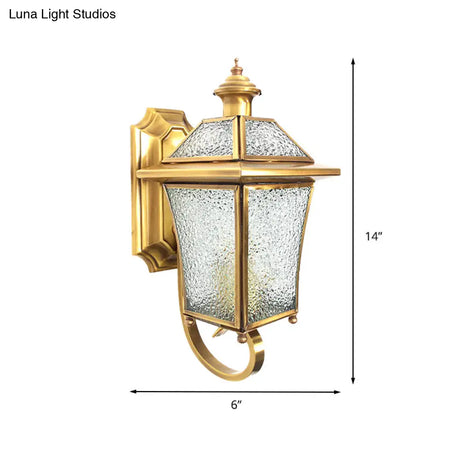 Traditional Curved Arm Sconce Light With Clear/Textured Glass - Wall Mounted Lamp For Balcony