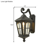 Traditional Dimpled Glass Lantern Porch Wall Light Up/Down 9.5/12 W 1-Bulb Black/Brass Mounted