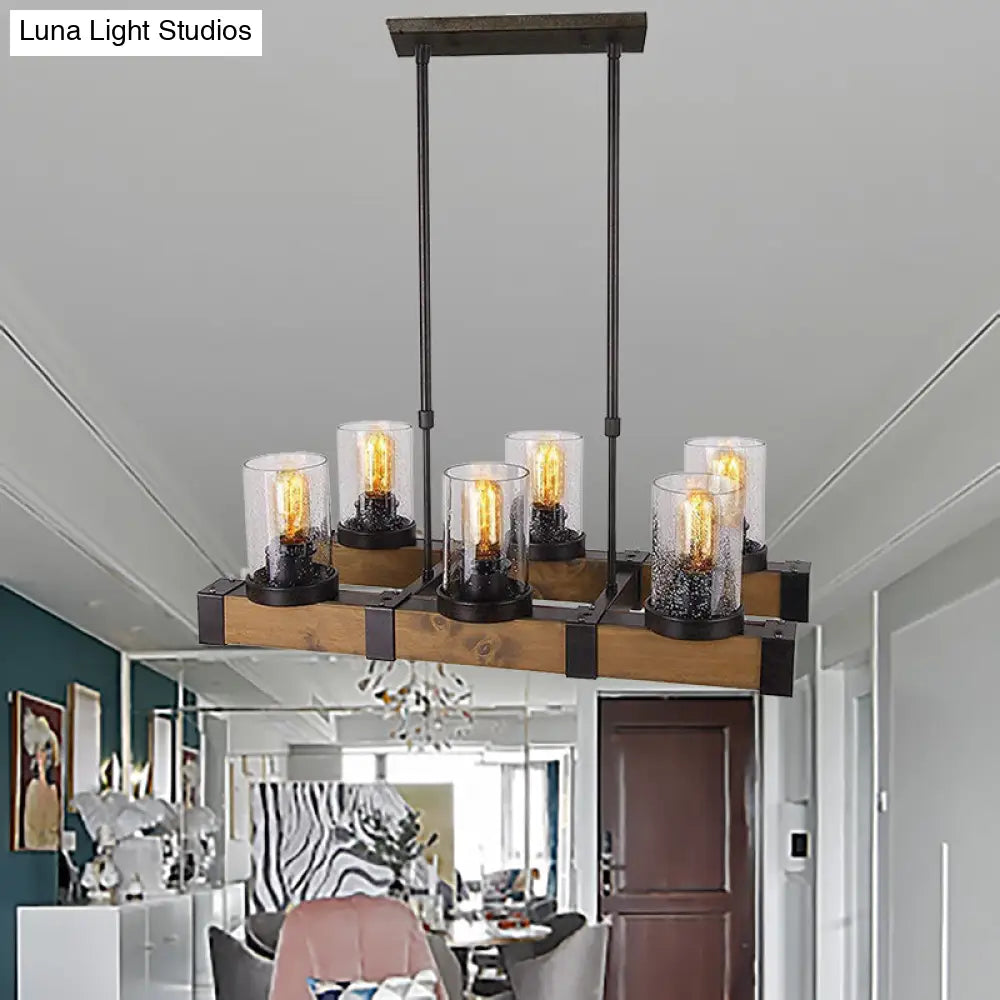 Traditional Dining Room Pendant Light With Clear Glass Cylinder And Black Frame - 3/6 Lamp Options 6