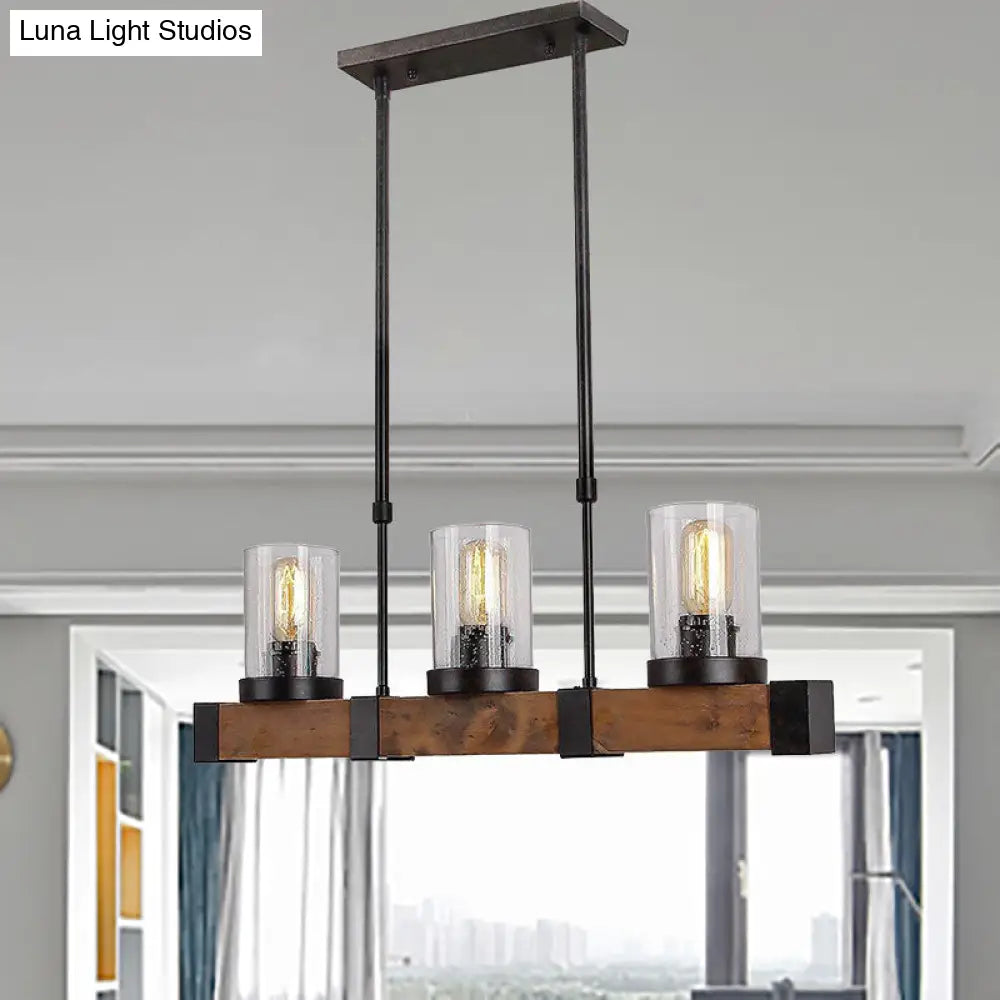 Traditional Dining Room Pendant Light With Clear Glass Cylinder And Black Frame - 3/6 Lamp Options 3
