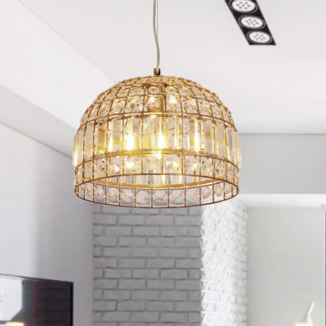 Traditional Dome Crystal Ceiling Pendant Light With Brass Frame - Sizes 9’/14’/18 / 14’