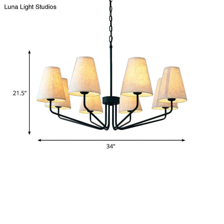 Traditional Fabric Conical Hanging Chandelier With 3/5/6 Lights - Flaxen Pendant Light For Living