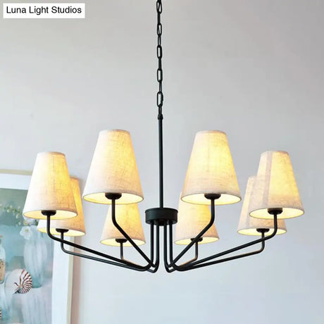 Traditional Fabric Conical Hanging Chandelier With 3/5/6 Lights - Flaxen Pendant Light For Living