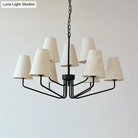 Traditional Fabric Conical Hanging Chandelier With 3/5/6 Lights - Flaxen Pendant Light For Living