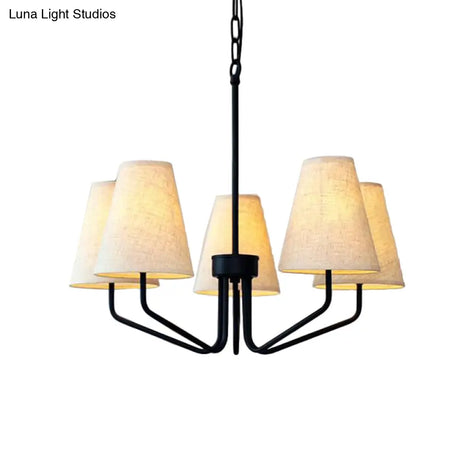 Traditional Fabric Conical Hanging Chandelier With 3/5/6 Lights - Flaxen Pendant Light For Living
