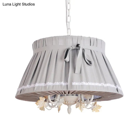 Traditional Fabric Drum Pendant Chandelier - Beige Hanging Light Fixture For Dining Room (4 Lights)