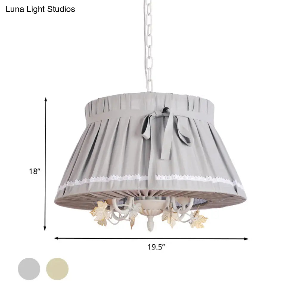Traditional Fabric Drum Pendant Chandelier - Beige Hanging Light Fixture For Dining Room (4 Lights)