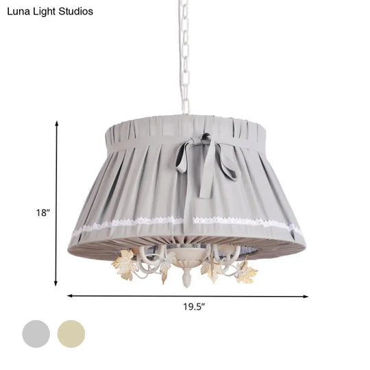 Traditional Fabric Drum Pendant Chandelier - Beige Hanging Light Fixture For Dining Room (4 Lights)