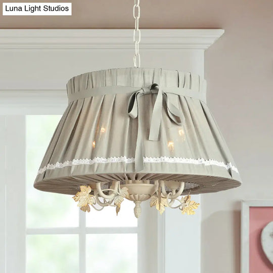 Traditional Fabric Drum Pendant Chandelier - Beige Hanging Light Fixture For Dining Room (4 Lights)