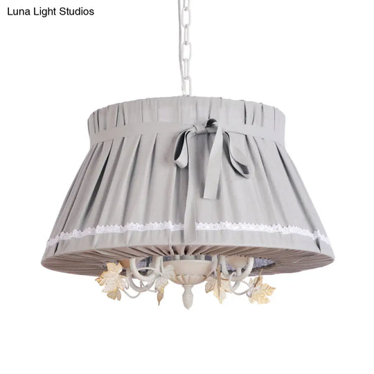 Traditional Fabric Drum Pendant Chandelier - Beige Hanging Light Fixture For Dining Room (4 Lights)