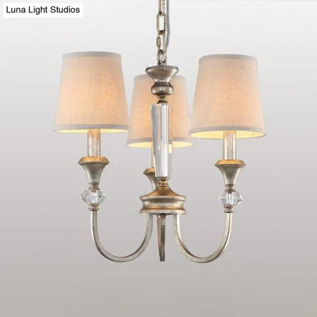 Traditional Fabric Pendant Chandelier - Cone Shape White 3/6 Lights Curved Arm Hanging Fixture For