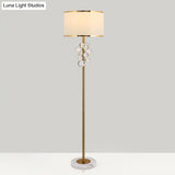 Traditional Fabric Round Shade Floor Standing Lamp With Crystal Orbs - Multicolor/Clear