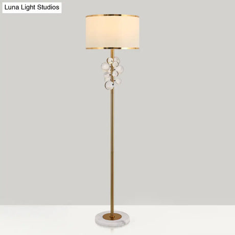 Traditional Fabric Round Shade Floor Standing Lamp With Crystal Orbs - Multicolor/Clear