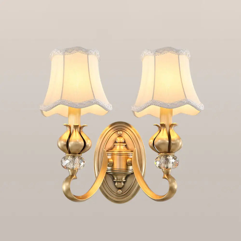 Traditional Fabric Wall Sconce Light Fixture With Scalloped Trim - Flare 2 / Beige