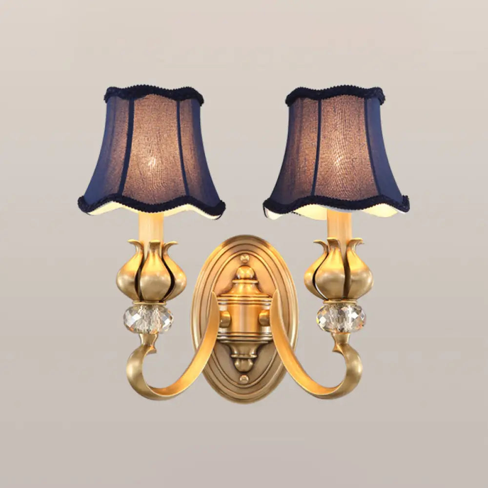 Traditional Fabric Wall Sconce Light Fixture With Scalloped Trim - Flare 2 / Dark Purple
