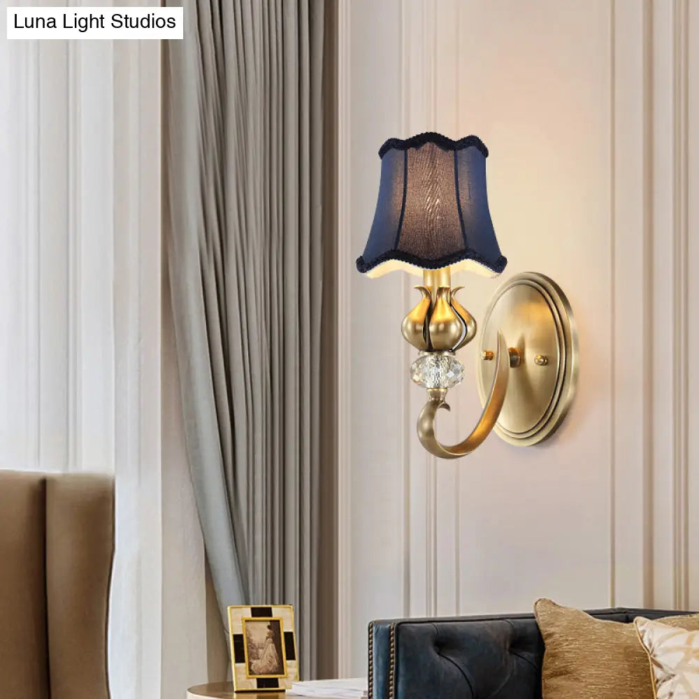 Traditional Fabric Wall Sconce Light Fixture With Scalloped Trim - Flare