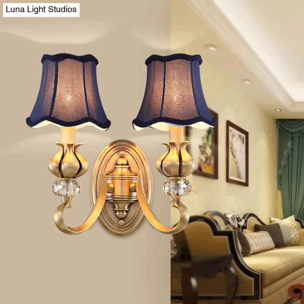 Traditional Fabric Wall Sconce Light Fixture With Scalloped Trim - Flare
