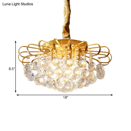 Traditional Floral Crystal Ball Pendant Chandelier In Gold - 3/5 Bulbs 14’/18’ Wide