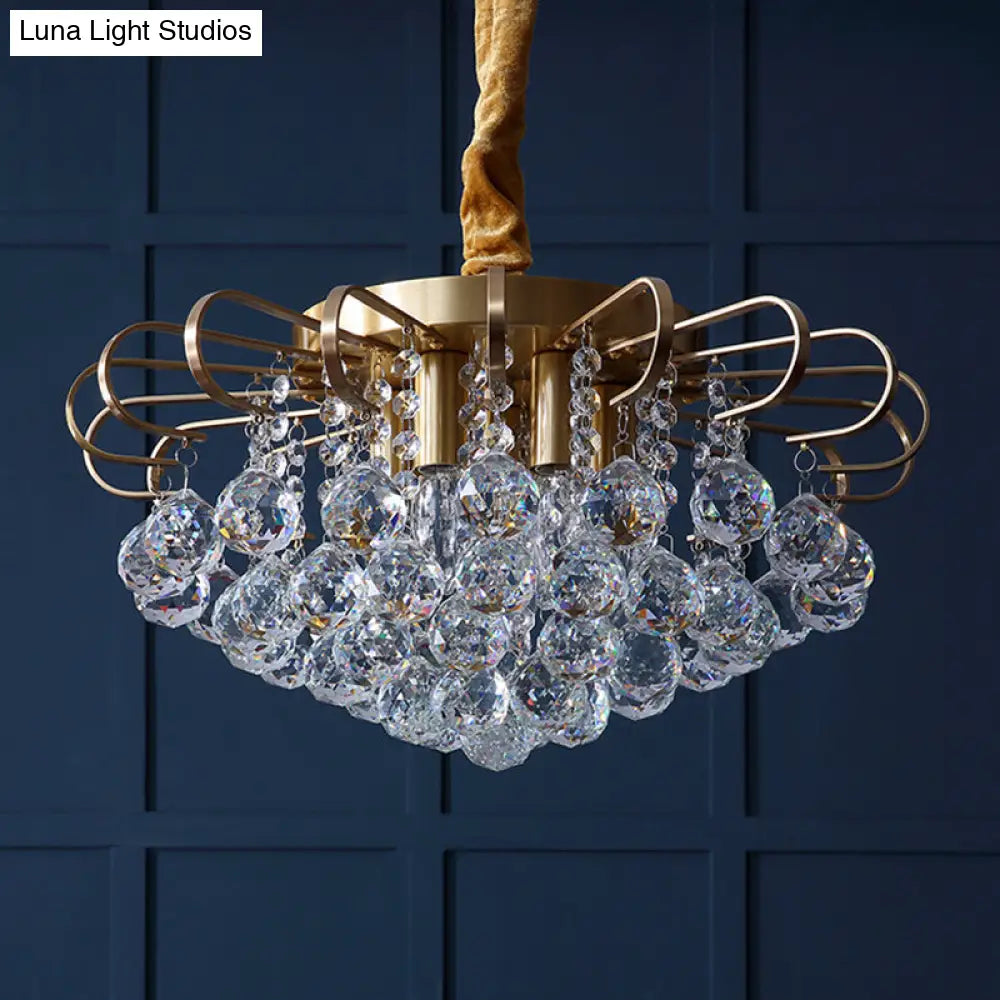 Traditional Floral Pendant Chandelier With Crystal Balls In Gold - 3/5 Bulb Option 14/18 Wide