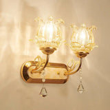 Traditional Floral Living Room Wall Mount Light With Textured Glass And Gold Fixture 2 / B