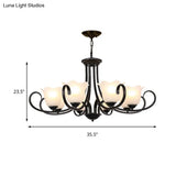 Traditional Flower Shape Frosted Glass Ceiling Chandelier With Black Finish - Ideal For Living Room