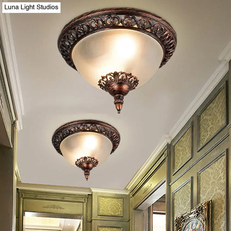 Traditional Flush Mount Ceiling Light Fixture With Frosted Glass - Bowl Living Room Lighting (2