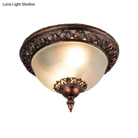 Traditional Flush Mount Ceiling Light Fixture With Frosted Glass - Bowl Living Room Lighting (2