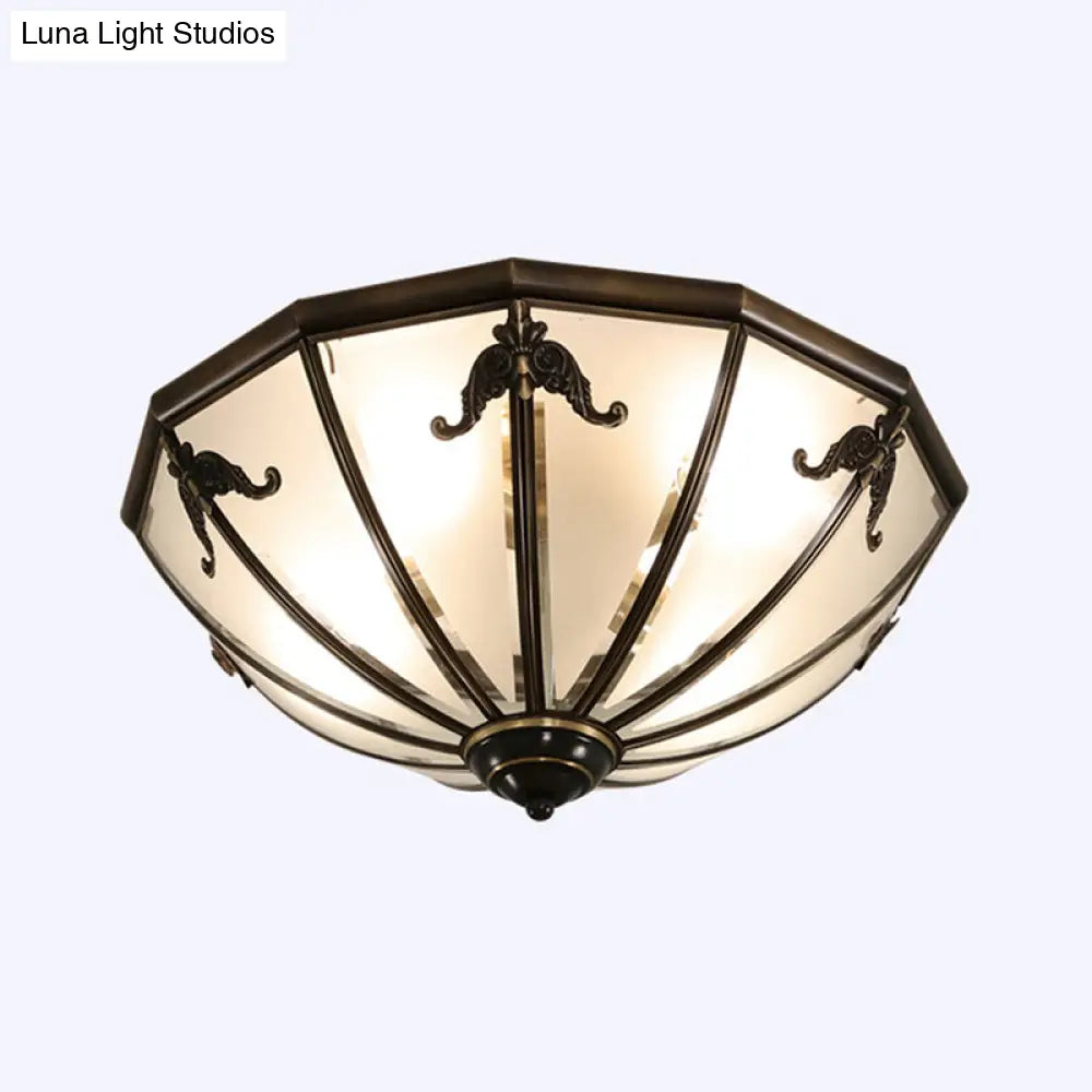 Traditional Flush Mount Ceiling Light For Dining Rooms - Dome Frosted Glass Shade Black / 14