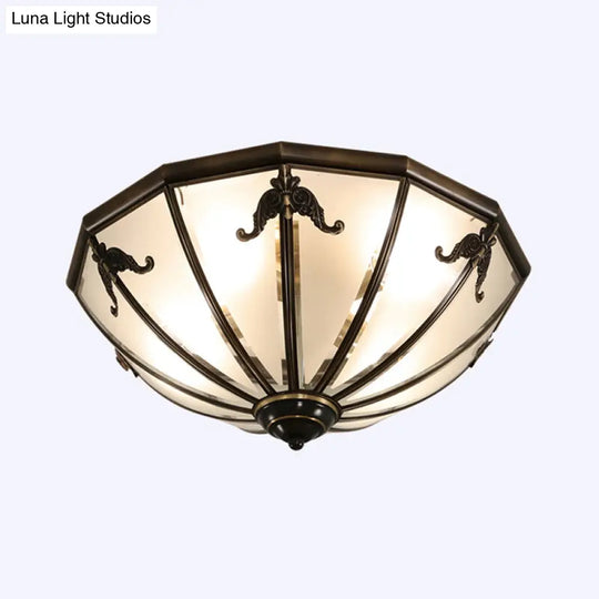 Traditional Flush Mount Ceiling Light For Dining Rooms - Dome Frosted Glass Shade Black / 14