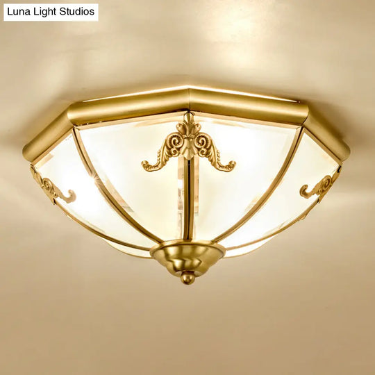 Traditional Flush Mount Ceiling Light For Dining Rooms - Dome Frosted Glass Shade Gold / 14