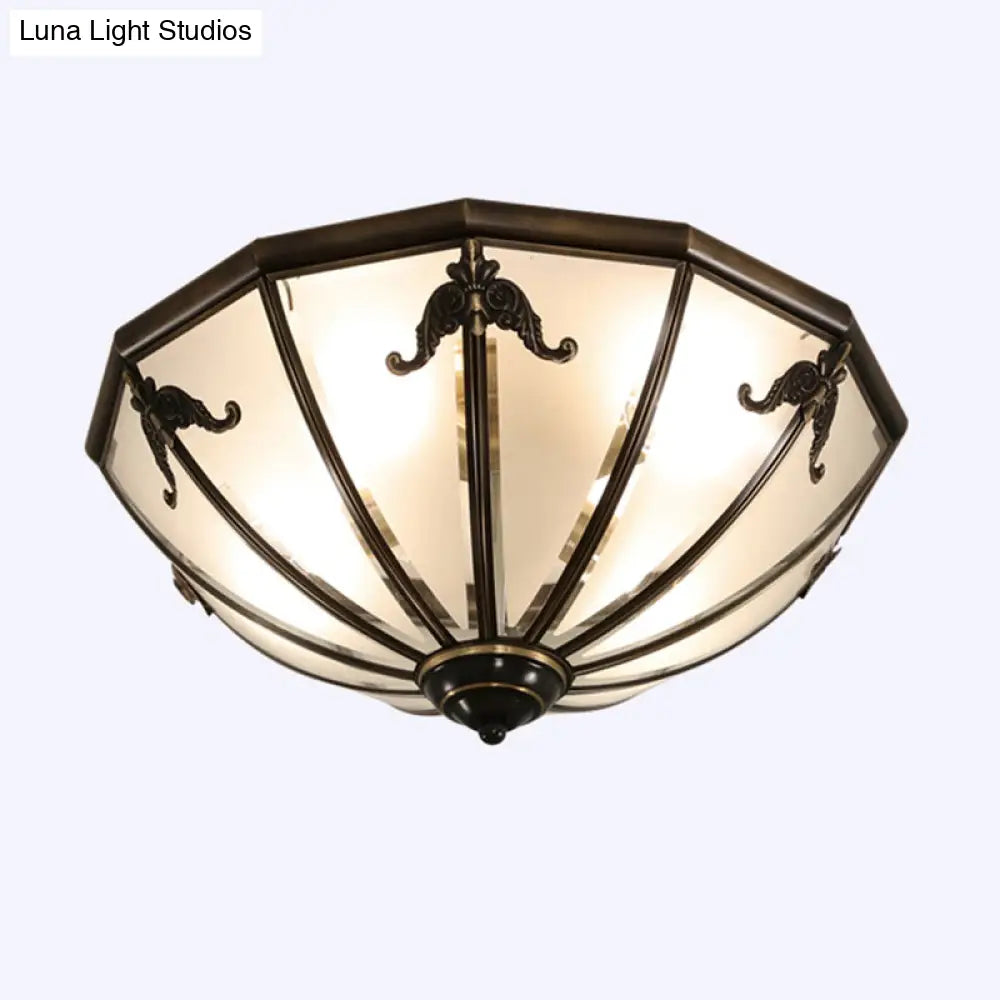 Traditional Flush Mount Ceiling Light For Dining Rooms - Dome Frosted Glass Shade Black / 18