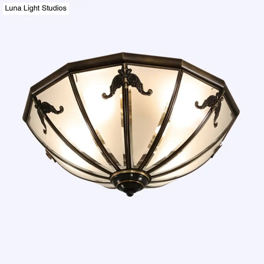 Traditional Flush Mount Ceiling Light For Dining Rooms - Dome Frosted Glass Shade Black / 18